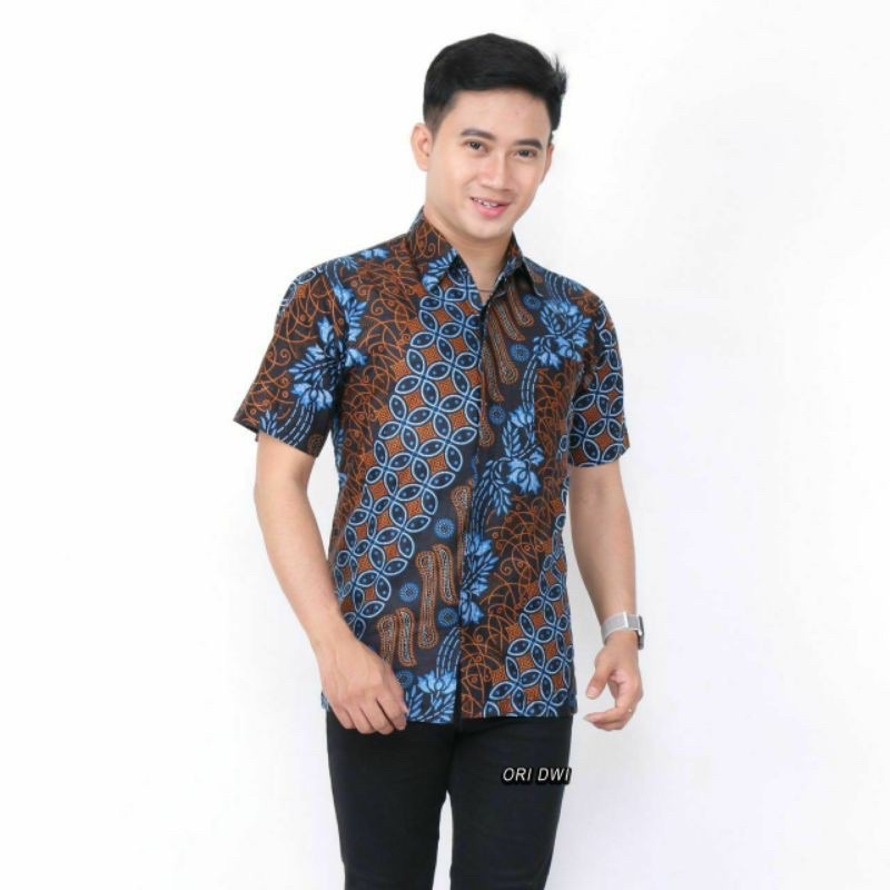 Kemeja Batik Pria Katun Halus BSWART Batik HRB026 Kenongo Hem Pendek Padi Pekalongan M