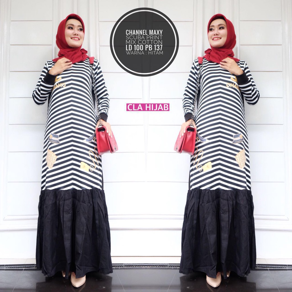 Baju muslim wanita chanel maxi murah gamis maxi dress hijab wanita