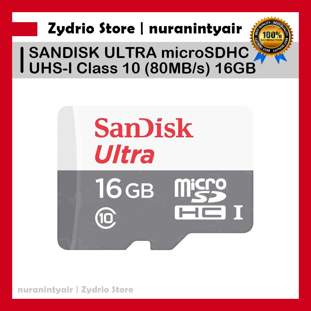 SanDisk Ultra microSDHC 16GB Card UHS-I Class 10 (80MB/s)