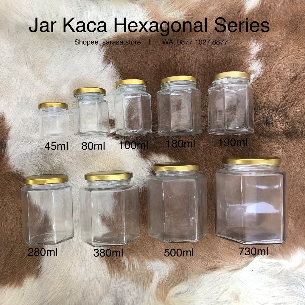 Jar Toples Kaca Hexagonal 45 80 100 180 190 280 380 500 730 ml Packaging Wadah Snack Kue Kering Brot