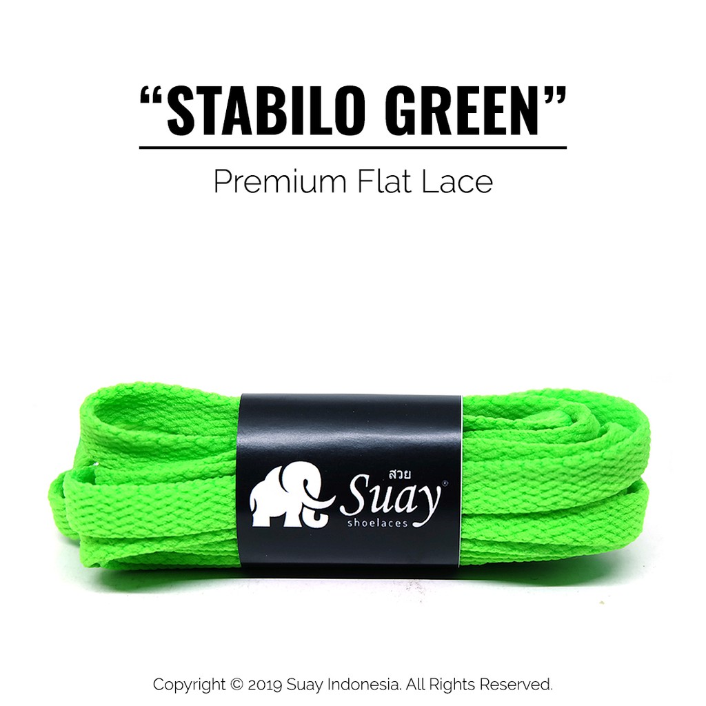 TALI SEPATU Sneaker Warna Warni Gepeng (FLAT) Panjang 115cm Suay Premium Shoelace SURABAYA-Stabilo Green