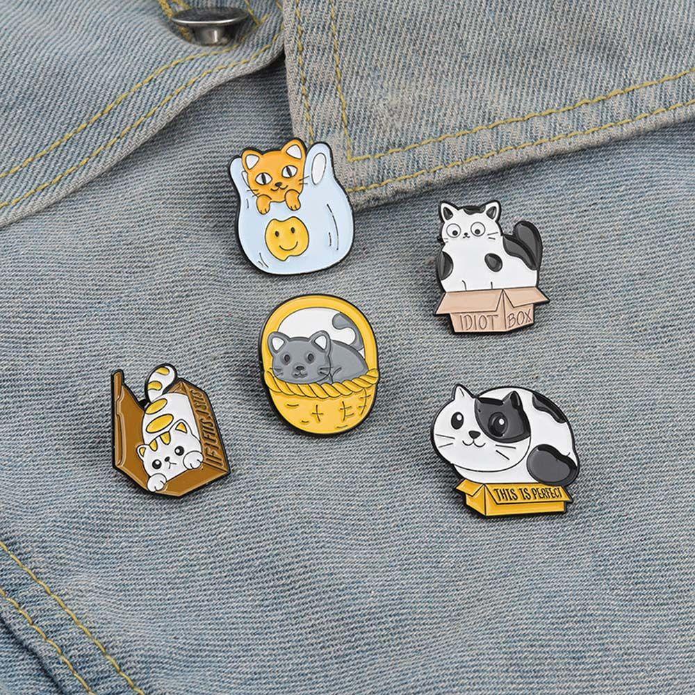 Mxbeauty Bros Kucing Trendi Hadiah Untuk Wanita Pria Perhiasan Aksesoris Kerah Bros Kartun Lencana Pin Enamel Pin