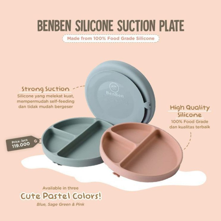 BENBEN silicone plate peralatan mpasi bahan dasar alami ramah lingkungan mpasi sucsion kuat