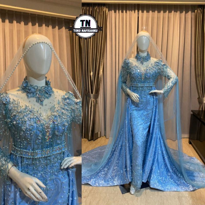 kebaya akad berekor bisa dua model ekor lepas pasang | dress pengantin