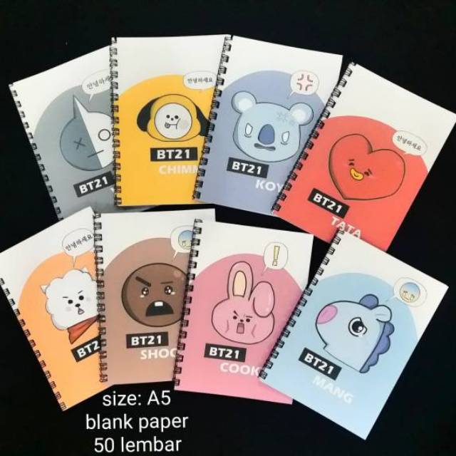 Buku catatan notes diary bt21 notebook kpop chimmy tata cooky mang shooky rj van