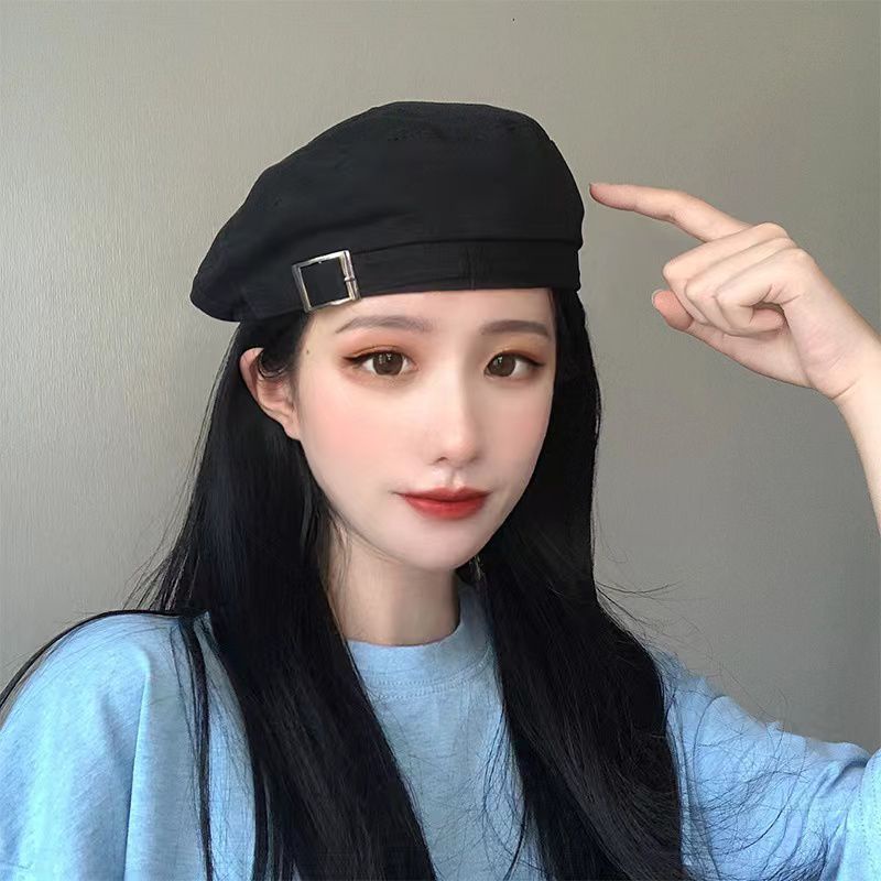 Topi Baret Topi Baret Octagonal Warna Hitam Gaya Retro KOREA CAHAYA S40