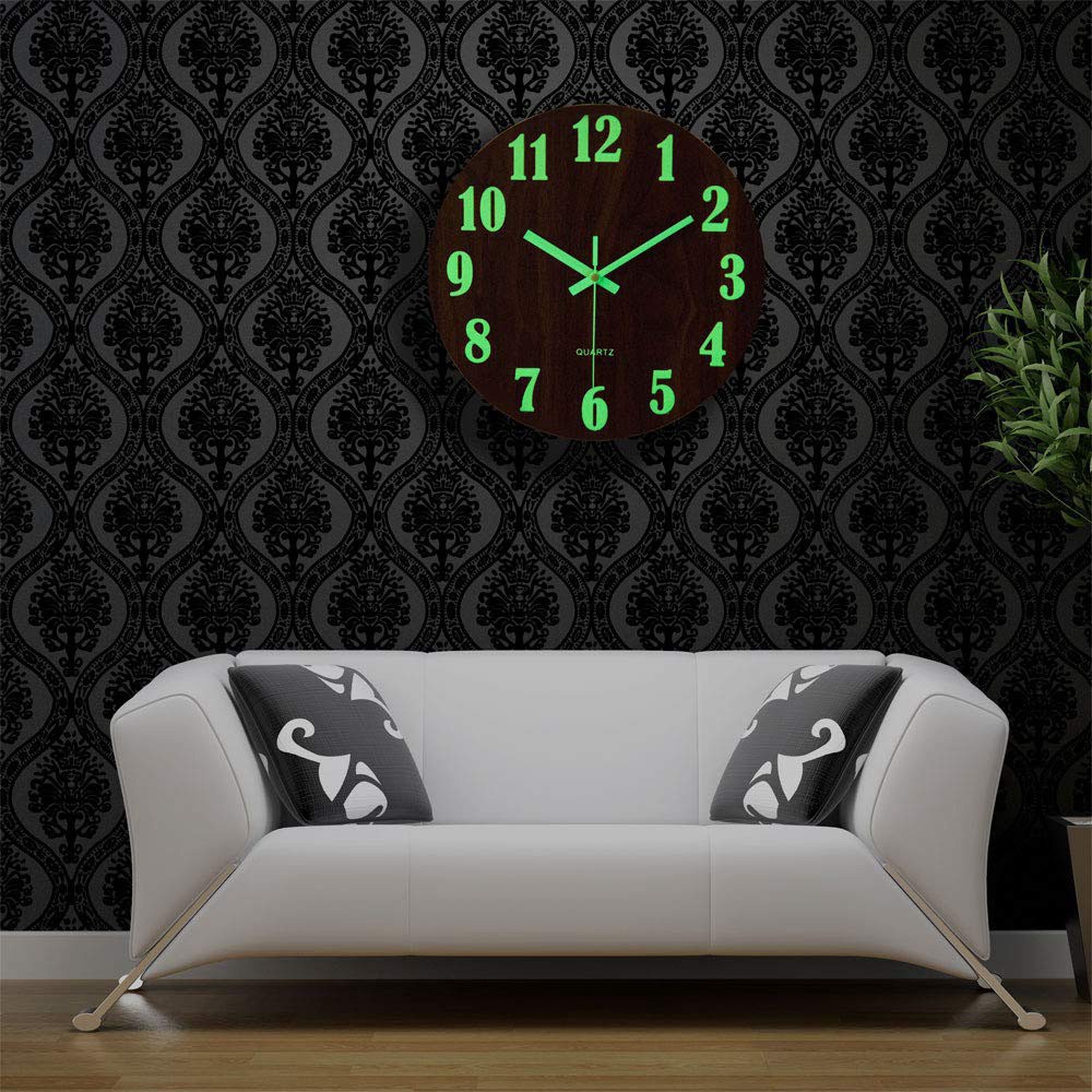 12 Inch Night Light Function Wooden Wall Clock Vintage Rustic Country Tuscan Style For Kitchen Office Home Silent Non Ticking Large Number Battery Operated Indoor Clocks Shopee Indonesia