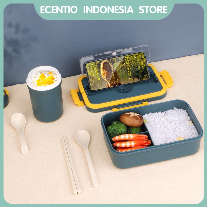 ecentio Kotak Makan Set Dengan Cangkir Sup Sendok Gratis Anti Tumpah Portable Berbahan kapasit besar