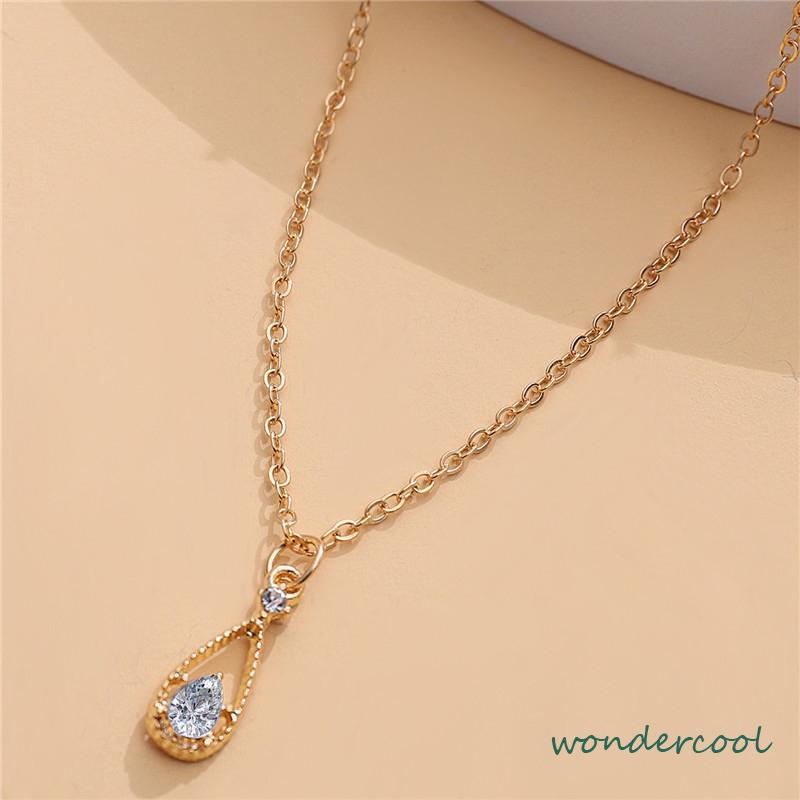 Fashion Indah Water Drop Zircon Kalung Wanita Sederhana Temperamen Rantai Klavikula-Won