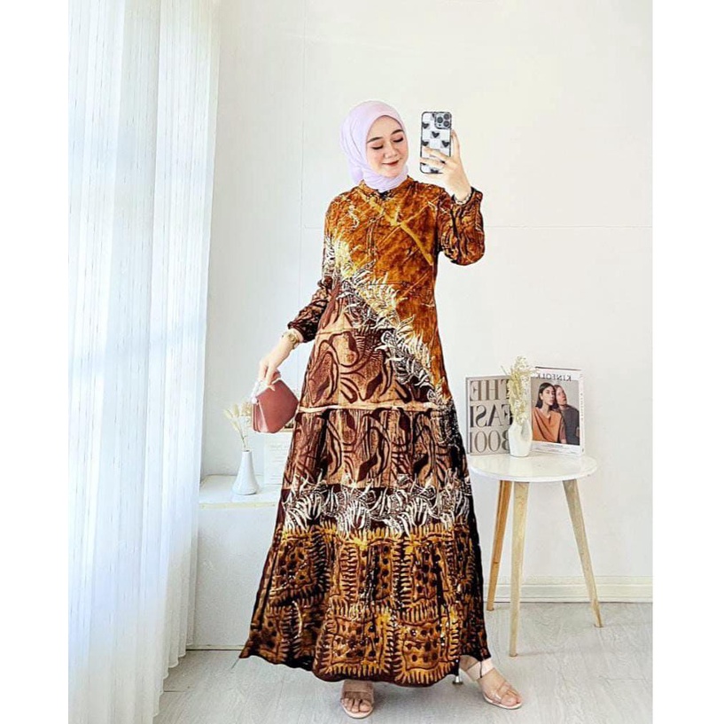 Gamis Rayon Malaman Batik Motif Viral