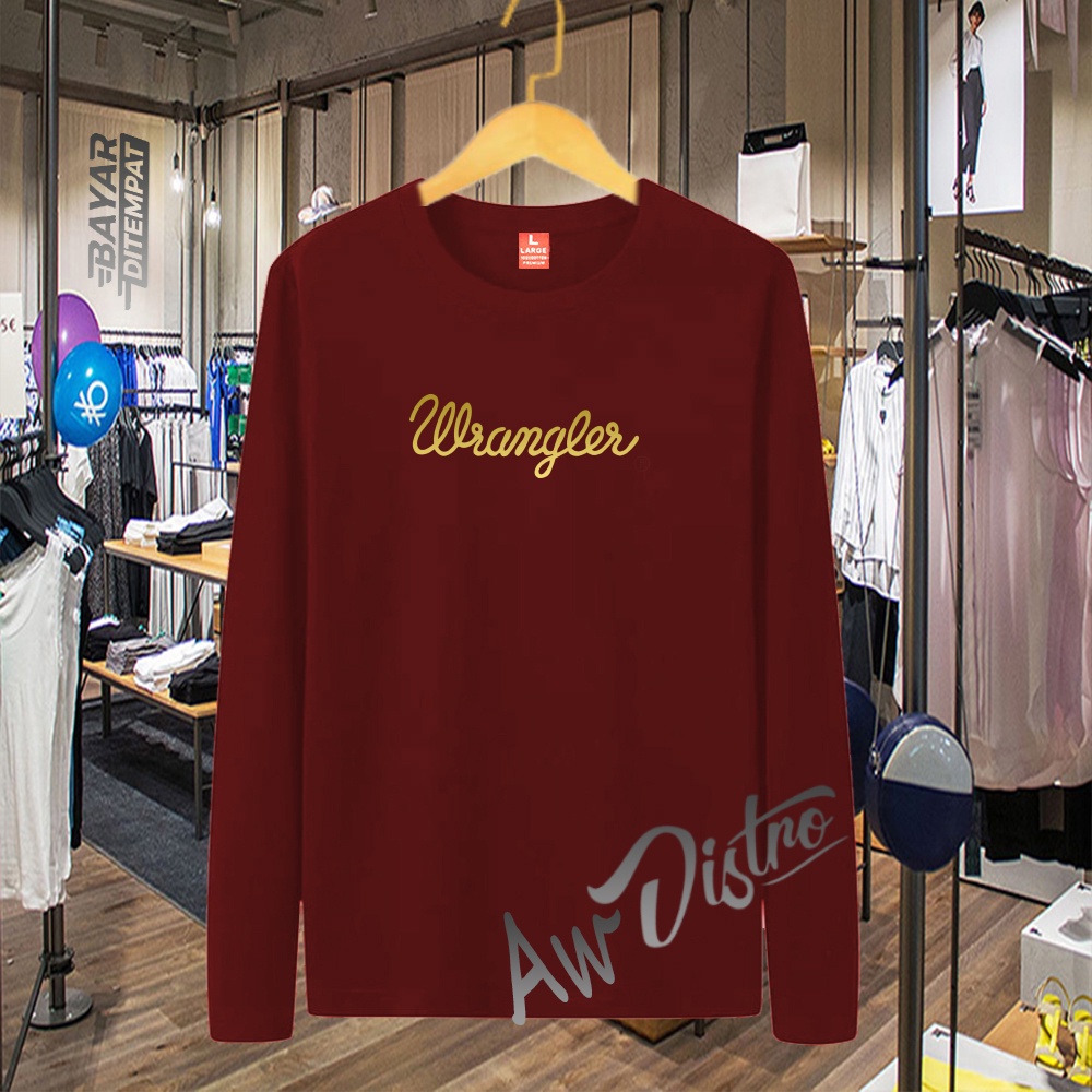 COD Baju Kaos Distro Wrangl3r  Gold Premium Quality Lengan Panjang Kaos Tulisan Kaos Kata-Kata Kaos Sablon Big Size