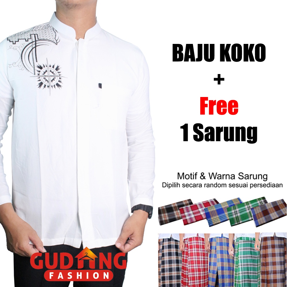 Kemeja Koko Panjang Polos Kerah Shanghai Free Sarung (Banyak Pilihan Warna)