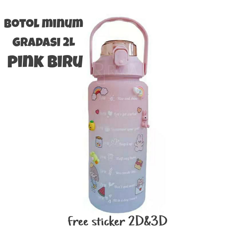 [⚜️RR⚜️] BOTOL MINUM VIRAL 2000ml 2L 2 LITER BOTOL MINUM 2L 2000ml 2 liter BOTOL VIRAL BOTOL MINUM KOREA BOTOL MINUM MOTIVASI BONUS STICKER LUCU-Botol 2000ml/ PINK