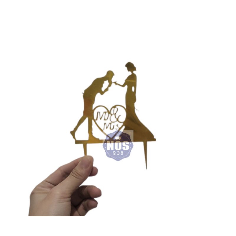 Cake Topper Akrilik Kue Wedding,Love dan Mr&amp;Mrs