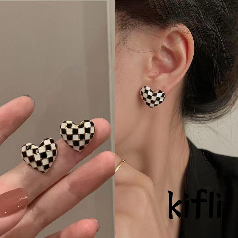 Anting Stud,Bentuk Papan Catur,Tiga Dimensi,Untuk Wanita