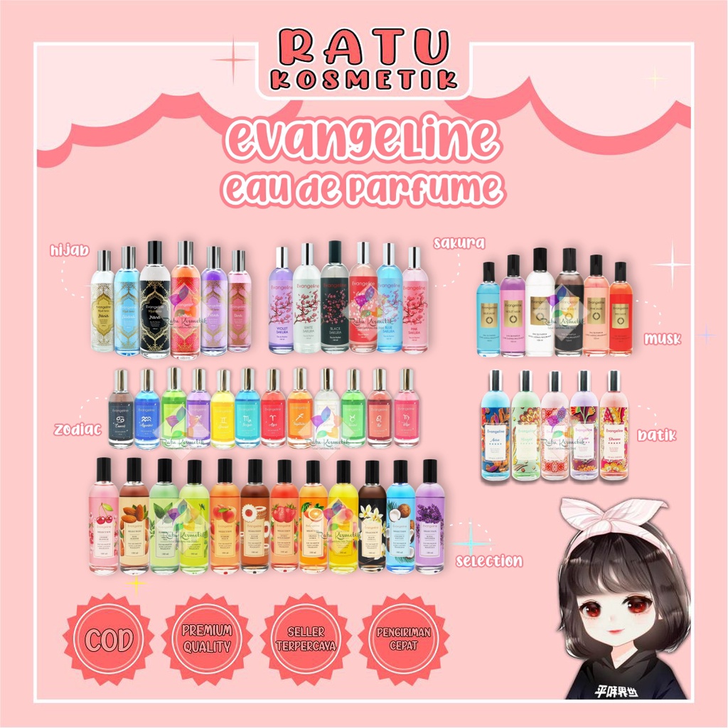 ❤ RATU ❤ Parfum Evangeline Sakura | Selection | Batik | Hijab | Musk | Zodiac | Perfume Edp | 100ml | Morris Geamoore Perfum Wanita Evangelin | Evangelie | Evangeli BPOM✔️