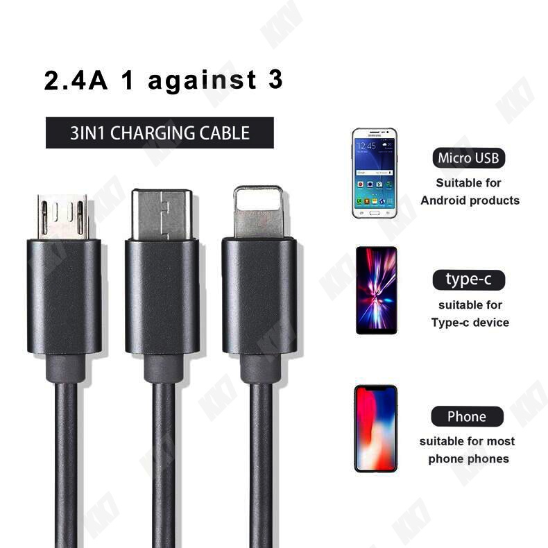 3 In 1 Kabel Pengisi Daya USB Tipe C, Kabel Mikro Dapat Ditarik untuk Ponsel Samsung Xiaomi Huawei, Kabel Pengisian Cepat TPE