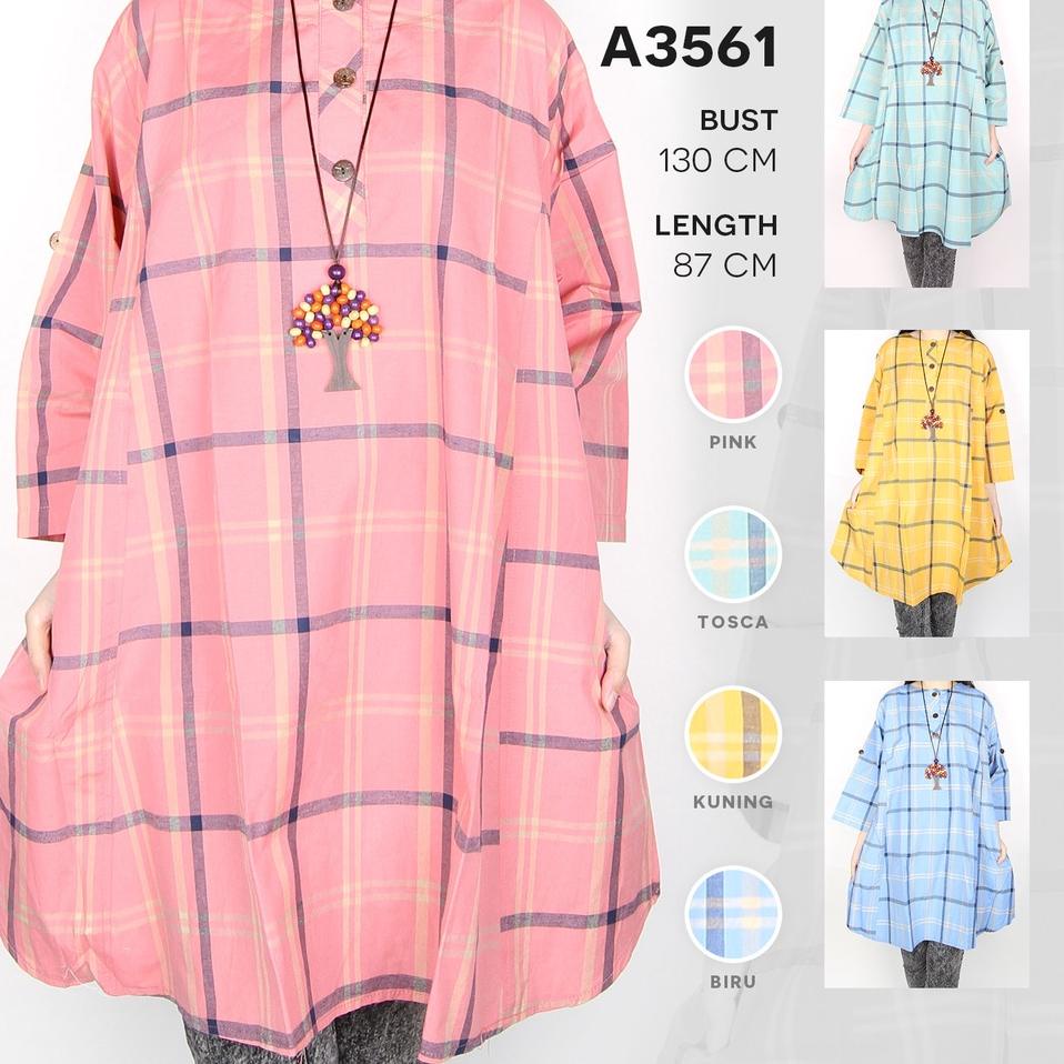 Terbaru.. Maliju Tunik Jumbo Kotak Katun - A3561 SEG