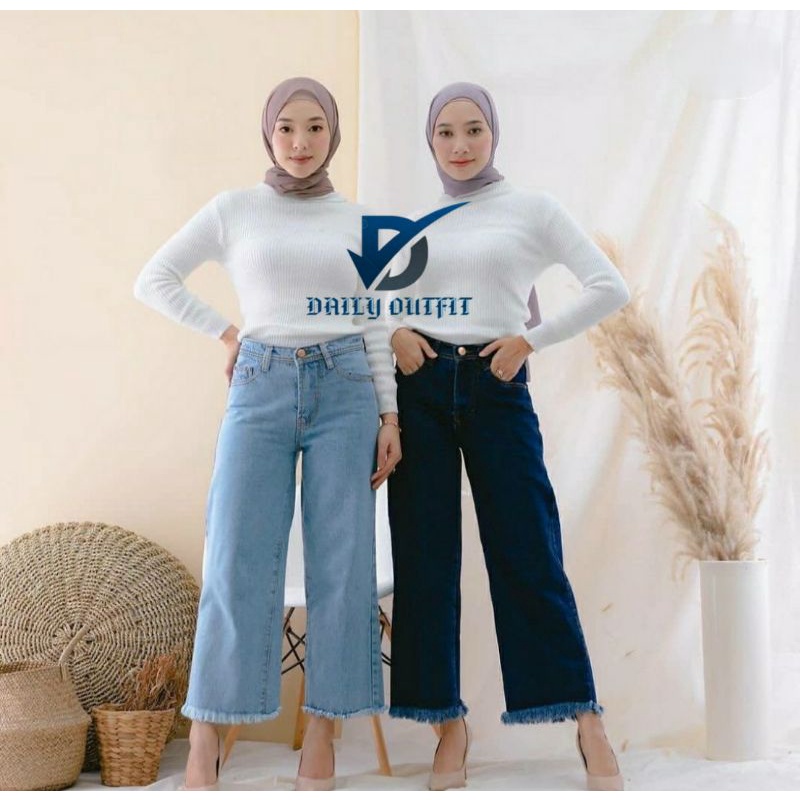 Celana kulot jeans wanita putih jins denim highwaist murah cewek cewe culote Lepis cutbray levis RWS