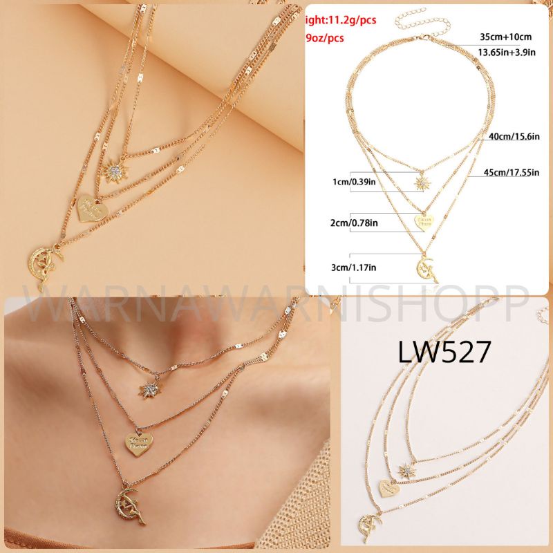 Kalung Rantai Multilayer Liontin Gembok Aksesoris Hijab Fashion Wanita Korean Style Layered Necklace Part 2-LW527
