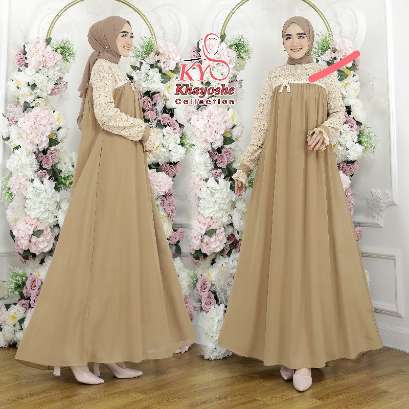 Dress muslimah/ gamis ceruty mix brokat terbaru busana Muslim By "KHAYOSHE COLLECTION" ZASKIA gamis 