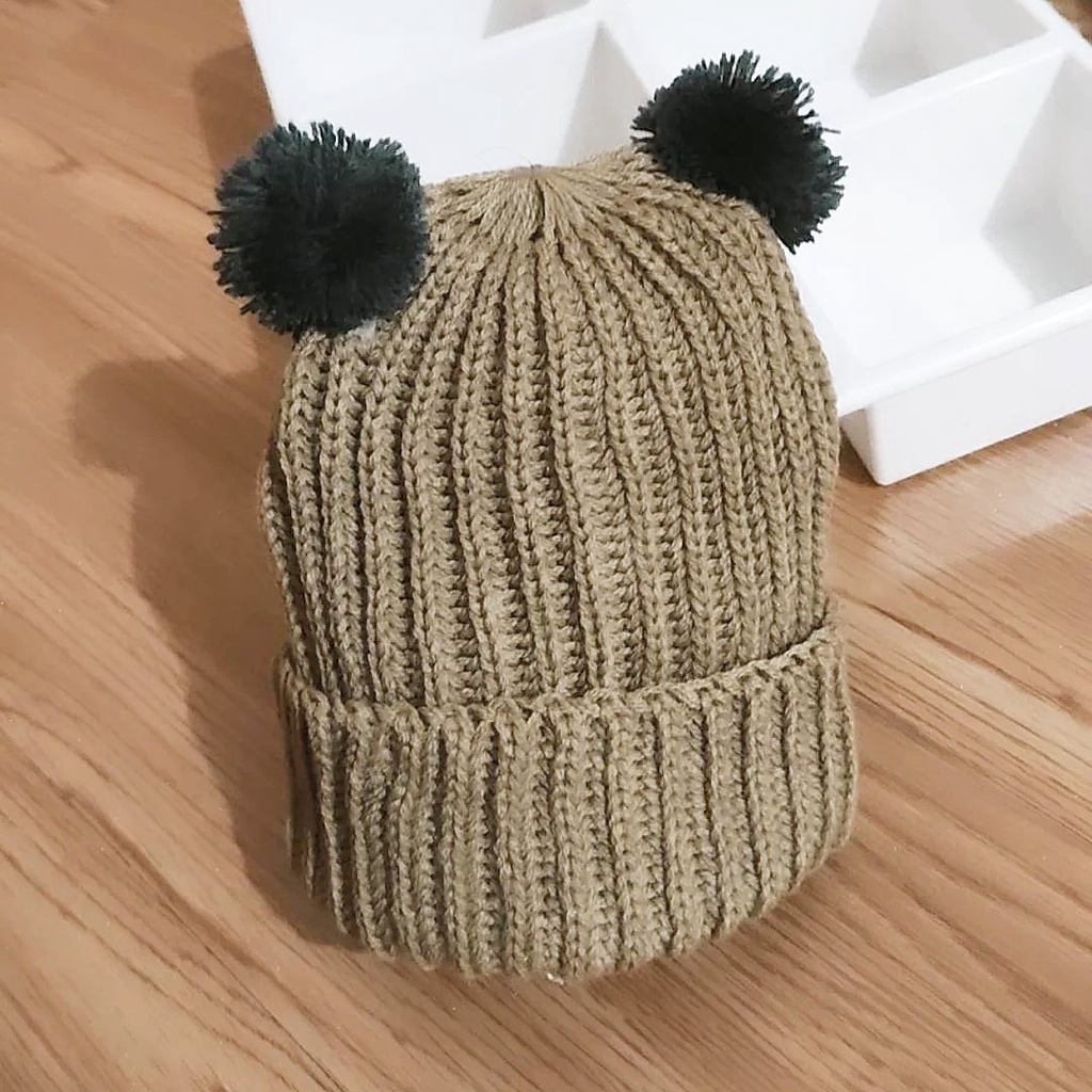 Klik Mds Topi Bayi Laki-Laki Perempuan Motif Kupluk Pompom / Topi Anak Bayi Usia 0-12 Bulan-POMPOM COKLAT
