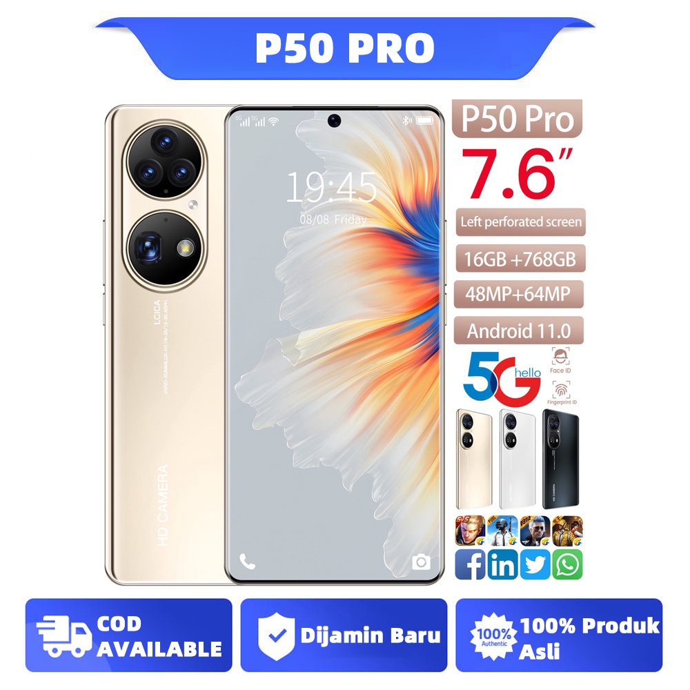 [Baru 2022] hp P50 Pro 16GB+512GB Smartphone Layar warna primer 7.6 inci hiburan belajar game ponsel pintar