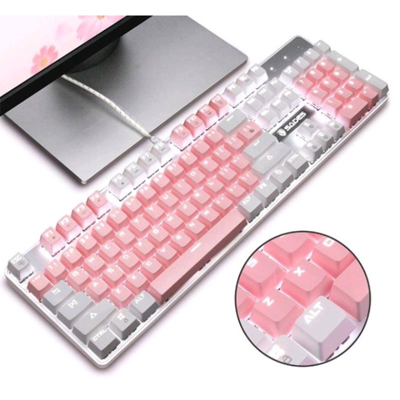 Keyboard Gaming Mechanical K10 Pink keyboard usb rgb sades