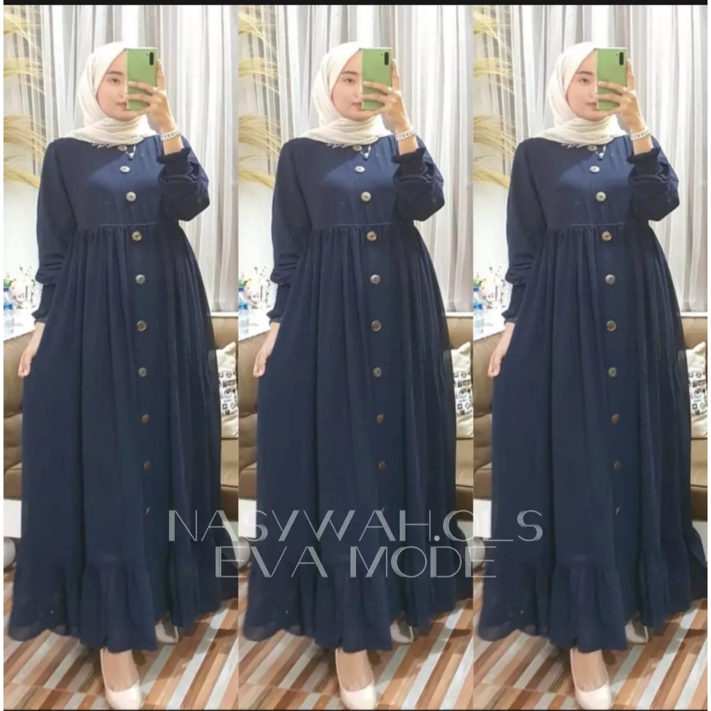 amora maxi gamis ceruty bebydoll / gamis ceruty kancing terbaru dan kekinian/ gamis syarii ceruty bebydoll