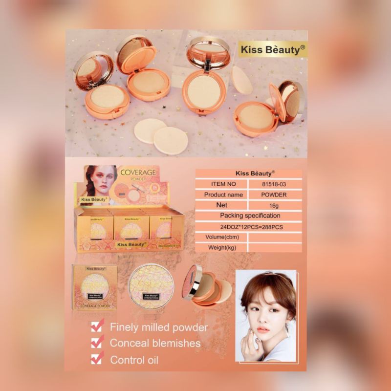 PROMO BEDAK POWDER COVERAGE KISS BEAUTY 2IN1 | CHESSE POWDER | SOFT POWDER PERPCS NO.81518-03