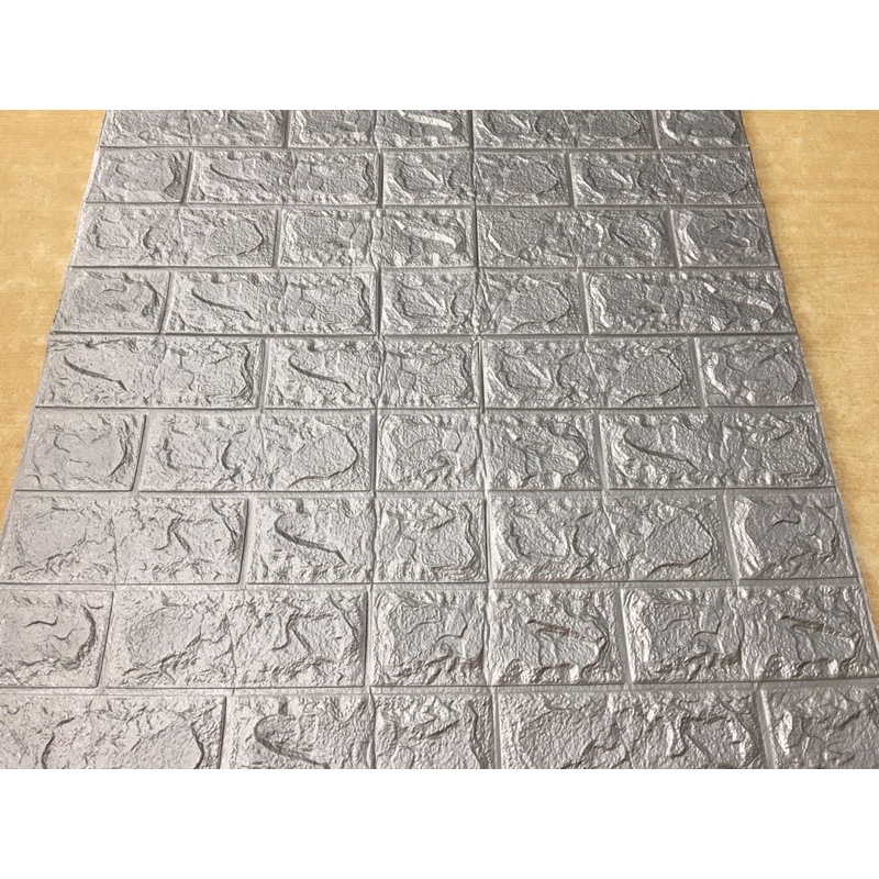 Wall Sticker Foam Brick Batu Bata Silver 3D Murah