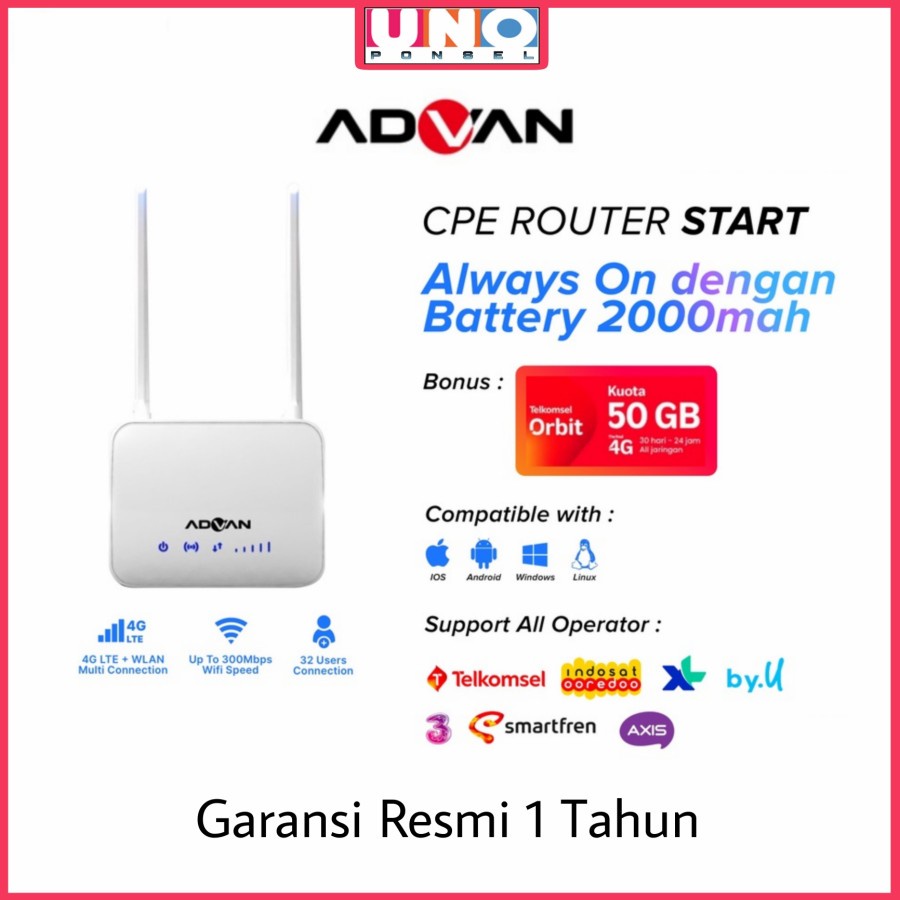 ADVAN CPE Router Start Modem WiFi - Free Data Orbit Telkomsel 50GB