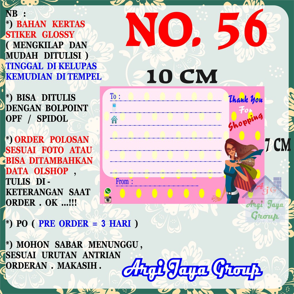 

Stiker Pengiriman - Sticker Alamat Olshop Murah Nomer 56 - 10x7 cm - Glossy