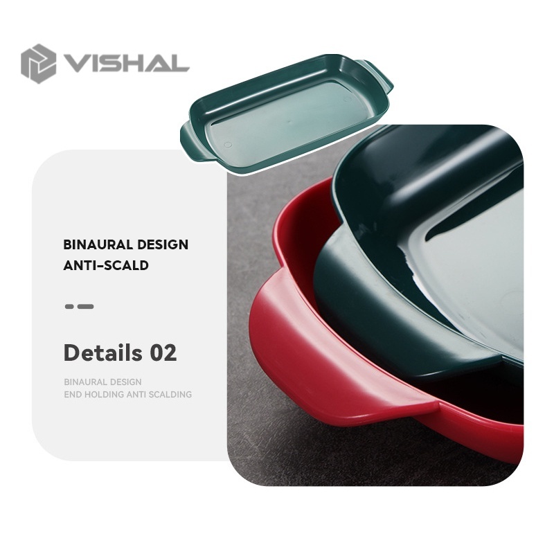 VISHAL Nampan Makanan Plastik / Food Tray Wheat Straw Piring Persegi Panjang / Piring Gulung Usus / Piring Plastik VS-82