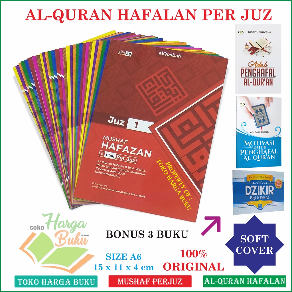 Foto Al-Quran Hafalan Perjuz Hafazan 8 Blok Per Juz Ukuran Kecil A6 SC Mushaf Al Qur'an Rasm Usmani Soft Cover Keyword Awal Ayat Kolom Murojaah Mushaf Hafazan Per Juzz Penerbit Al-Qosba