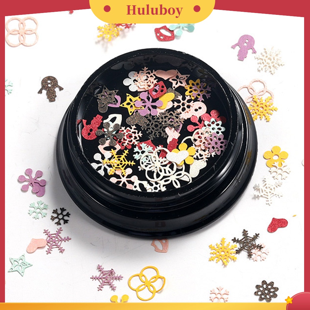 Huluboy Huluboy♡ 100pcs / Kotak Sequin Ultra Tipis Bentuk Snowflake Natal Untuk Nail Art