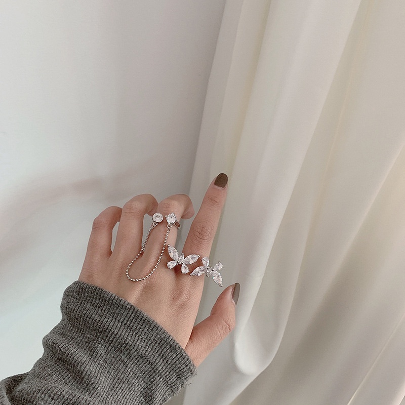1 Set Cincin Butterfly Adjustable Aksen Berlian Imitasi Untuk Wanita