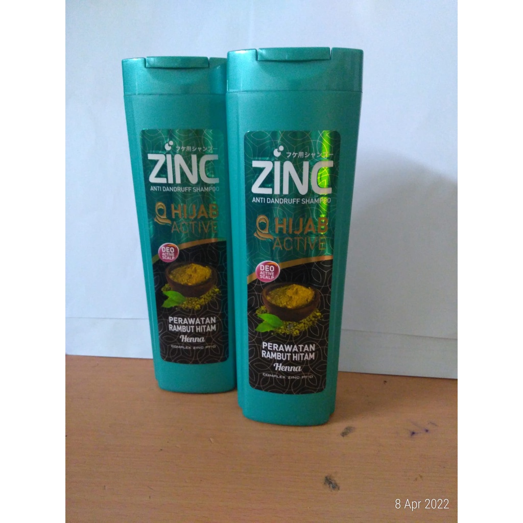 Zinc Hijab Active Shampoo 340ml Henna Perawatan Rambut Hitam anti Dandurff