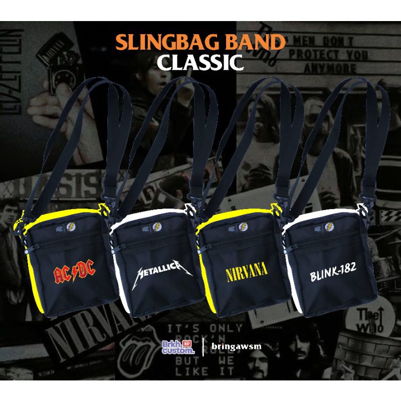 TAS BAND ACDC | slingbag Nirvana | tas selempang metalica | tas distro blink182 original brkhcustom