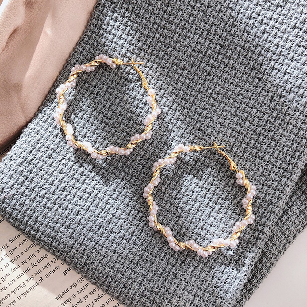 【TK】Women Natural Freshwater Pearl Baroque Circle Hoop Earrings 925 Sterling Silver Fashion Korean Jewelry