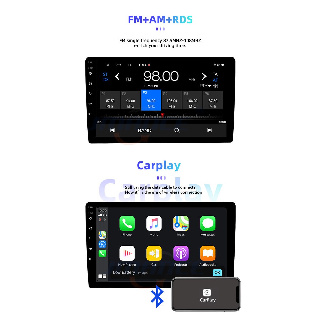 Head unit Android Dual DVR GPS DSP 9 inch Carplay Quad-core  Android 10 Dual DVR front and rear cam