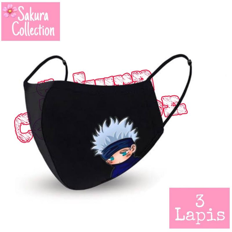 Masker JUJUTSU KAISEN - Masker Anime GOJO SATORU / Kain 3 lapis Scuba Anak Dewasa Earloop