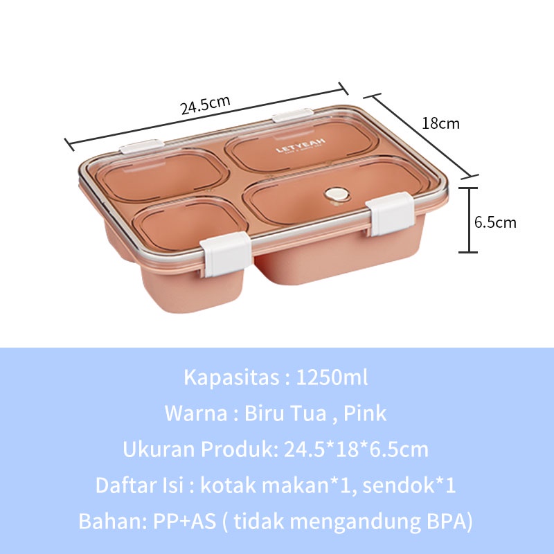 Letyeah &amp; Kaizenliving lunch box 4 grid dengan Kotak Sup free sendok /Kotak makan anti bocor Tempat Makan