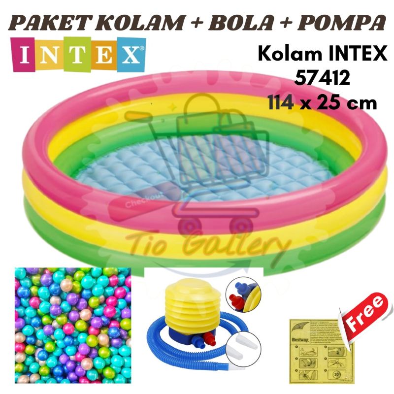 Kolam Anak INTEX 57412 Uk 114 x 25 cm Paket Kolam + Bola 50 PCS + Pompa GRATIS Lem