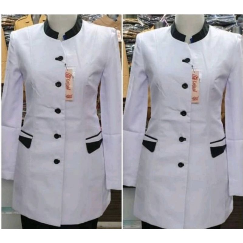 seragam pns wanita putih hitam/seragam kerja wanita putih hitam/baju putih lis hitam