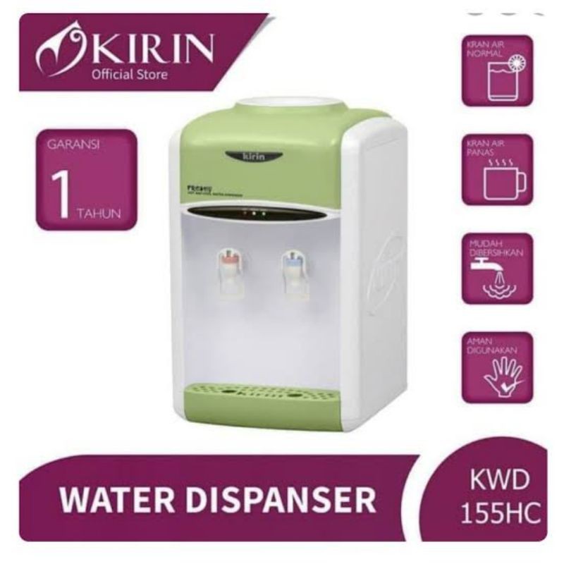 DISPENSER KIRIN KWD 155 HC HIJAU GREEN PEMANAS PENDINGIN AIR PANAS DINGIN HOT COOL COLD WATER GALON