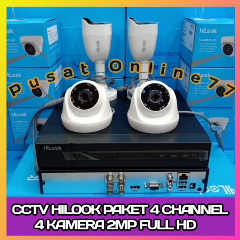 PAKET CCTV HILOOK 2MP 4 CHANNEL 4 KAMERA FULL HD 1080P LENGKAP