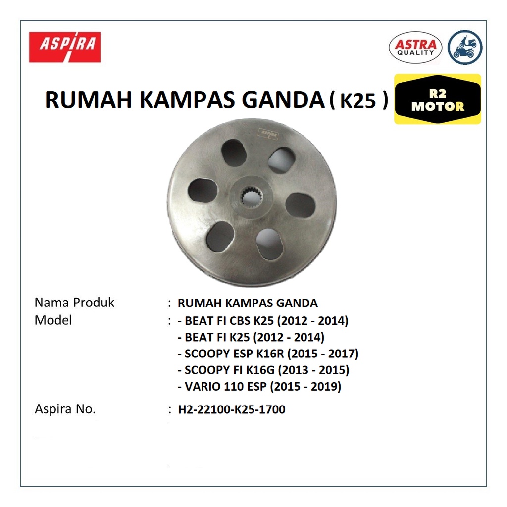 RUMAH KOPLING MANGKOK KAMPAS GANDA LONCENG K25 BEAT CBS SCOOPY VARIO 110 FI ESP STATER STARTER KASAR