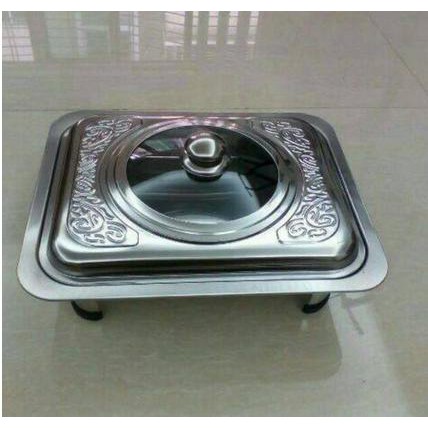 Fast Food Dish Stainless tutup kaca bulat / Wadah Prasmanan / Nampan Prasmanan