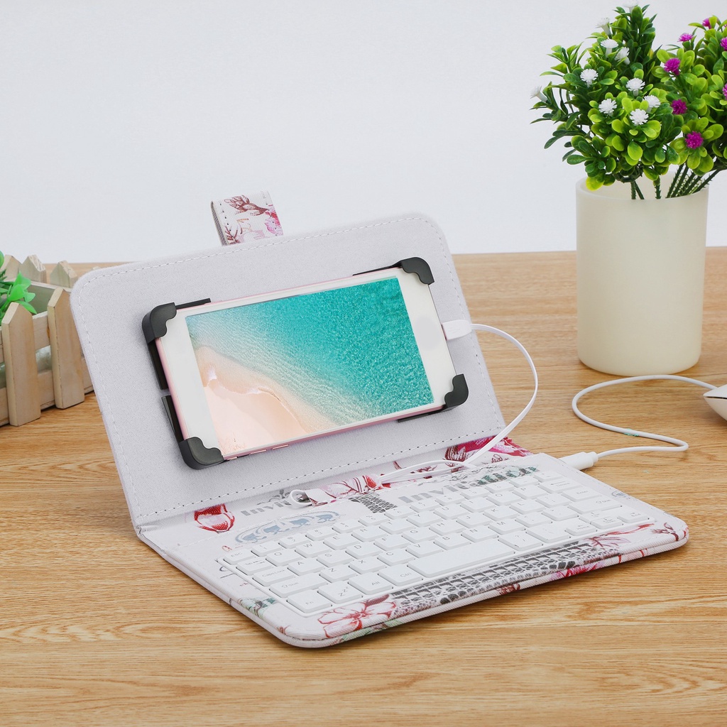 Type-C/Micro-Usb Telepon Kabel Keyboard Mouse Set Dengan Penutup Kulit PU Untuk Ponsel Android Keyboard Dan Mouse Dengan Fungsi OTG Untuk Pembelajaran Kelas Online Rumah Kantor